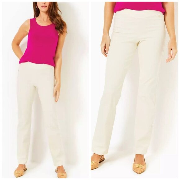 Lilly Pulitzer 32" Declynn Polished High Rise Straight Leg Pant In Creme Brulee - Picture 1 of 11